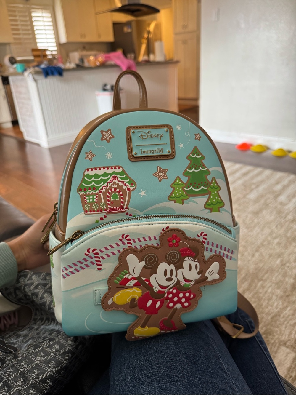 Disney Loungefly Light Blue Holiday Mickey & Minnie Mini Backpack